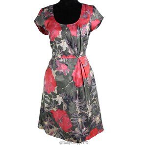 Banana Republic Mad Men Begonia Print Short Sleeve Scoop Neck Gathered Dress